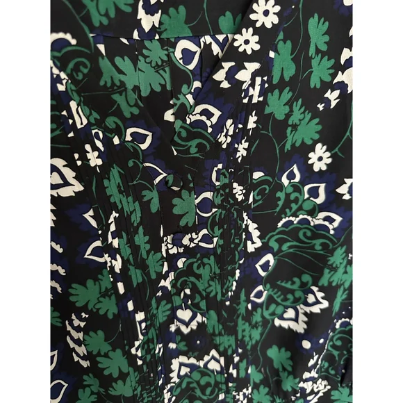 Veronica Beard 100% Silk Floral Ruched Mini Dress Green Navy Size 6 - Picture 7 of 9
